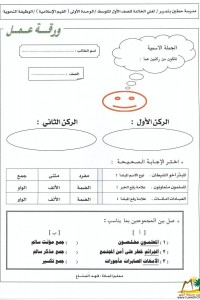 أوراق عمـل للوحدة الأولى لمـادة لغتي الخـالـدة للصف الأول المتوسط